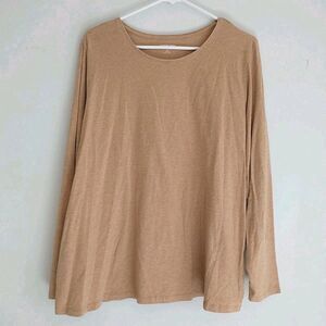 Lands End T Shirt Womens 2X 20W-22W Shaped Fit Beige Long Sleeve Cotton Casual